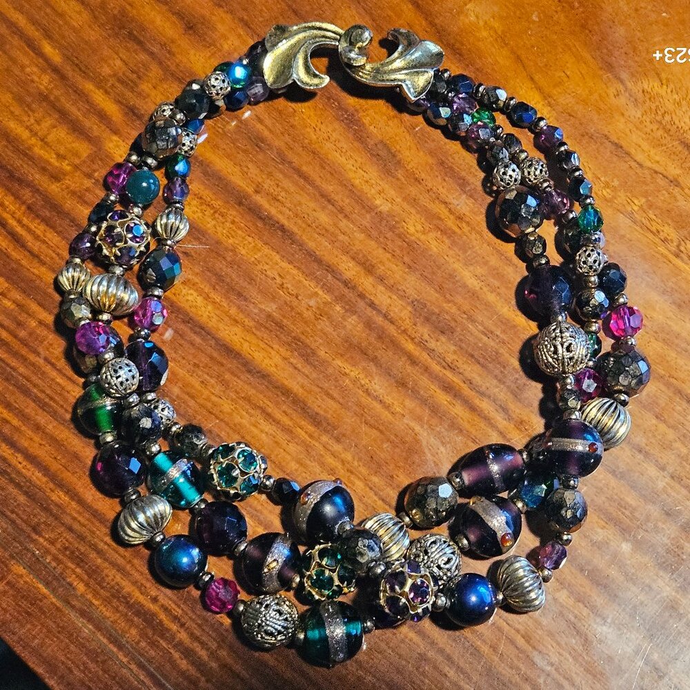 RARE VINTAGE JAY STRONGWATER CRYSTAL SUMMER JEWEL GOLD ENAMEL STRAND NECKLACE